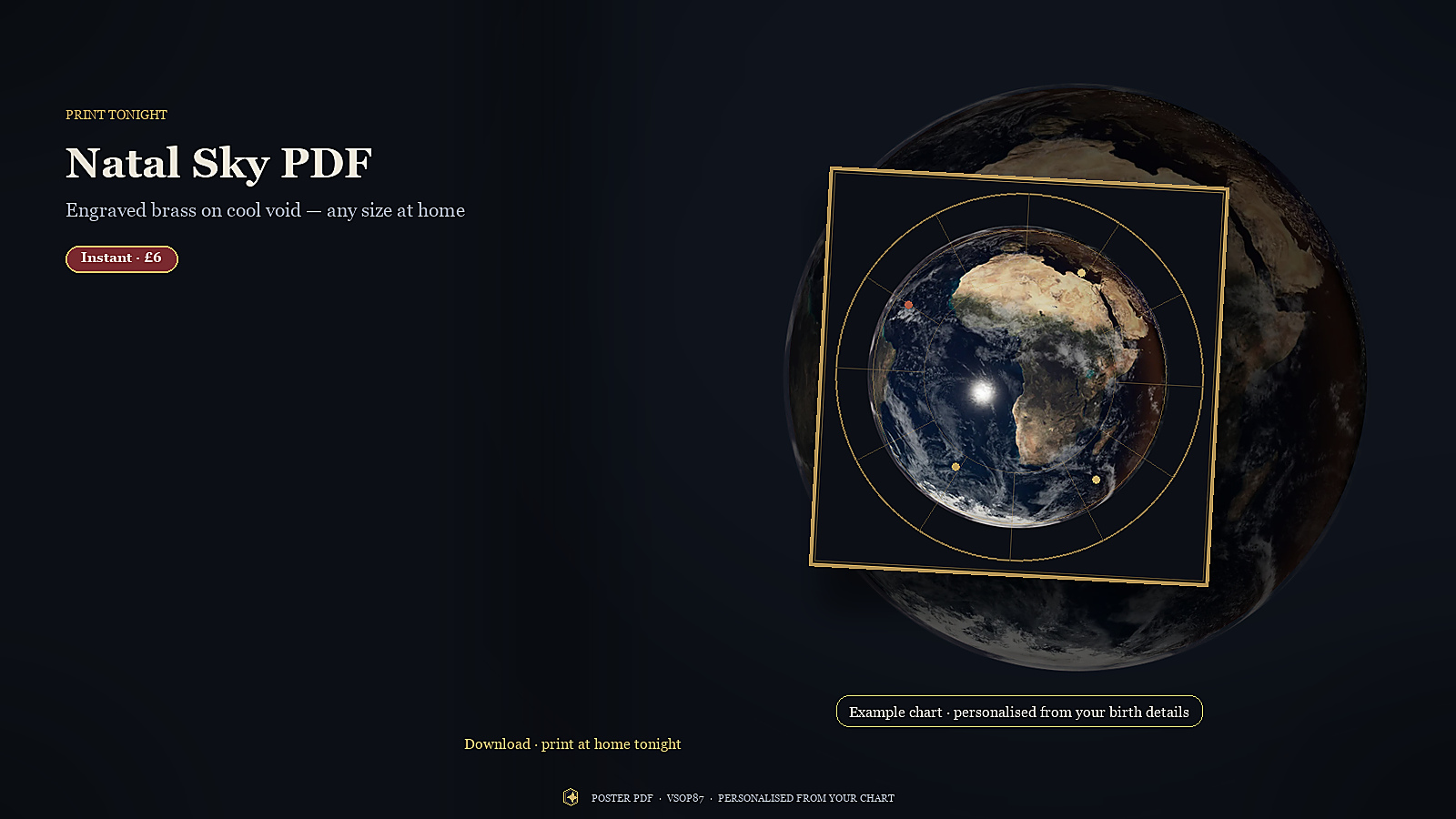 Print-at-home natal poster PDF — a framed sky still ready to print tonight